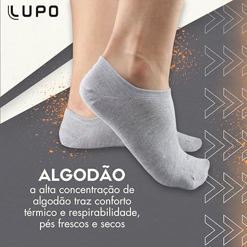 LUPO Kit 9 Pares Meia Soquete Sapatilha Invisível Esportiva Algodão Unissex Adulto, 3 Chumbo - 3 Cinza - 3 Preta, 41-44