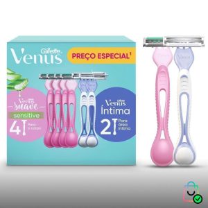 1 Kit Gillette Venus Suave Aparelho de Depilação Descartável com Aloe 4 Uds Gillette Venus Íntima Aparelho de Depilação Íntima Feminino Descartável 2 Uds