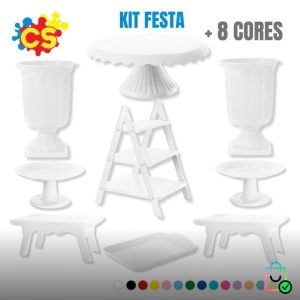 1 Boleira Cake Renda 22 2 Mini cake 2 Vaso Grego 1 Escadinha 2 Mesinha 1 Band 20x13