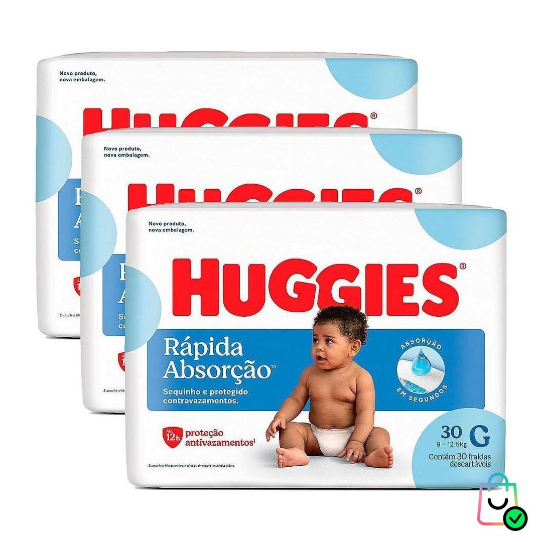 Kit 3 Fralda Infantil Huggies Meguinha Tamanho G 30 Und